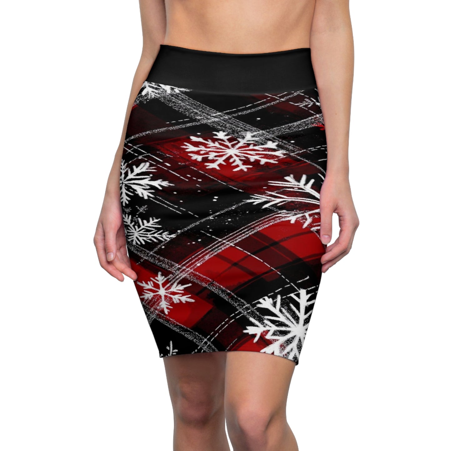 Plaid Snowflake— Red & Black Holiday Skirt